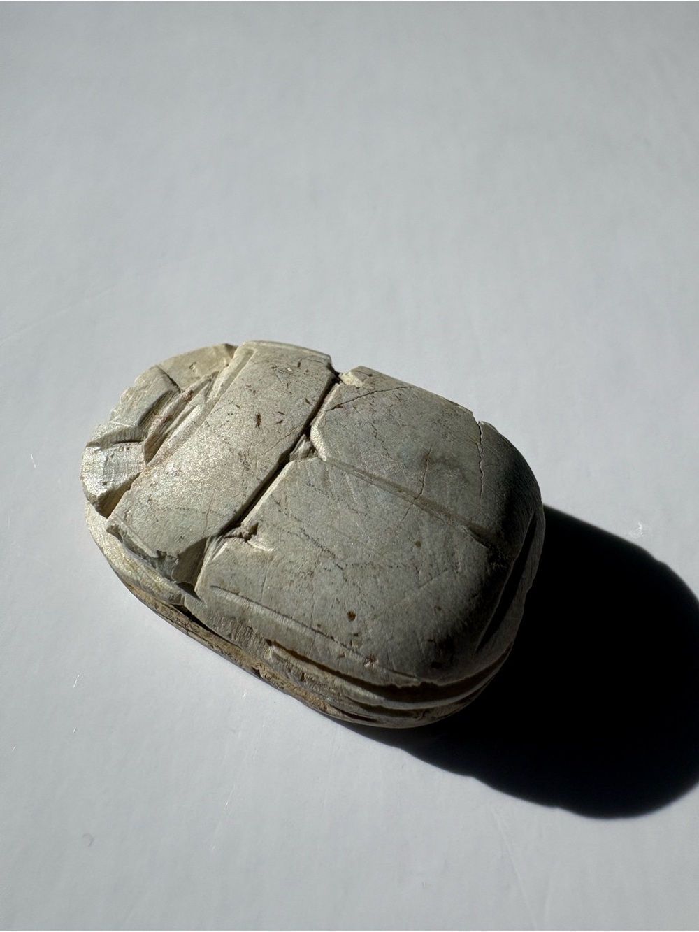 Vintage Artisan Egyptian Carved Scarab Stone Amun Ra Hieroglyphs Rock Charm